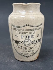 60586 Old Vintage Antique Printed Pot Jar Cream Jug Dairy Carrick Black Print