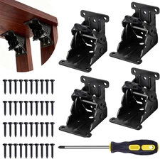 4 Pack Folding Table Leg Brackets with Self-Locking Hinges 0-90°, Folding Shelf
