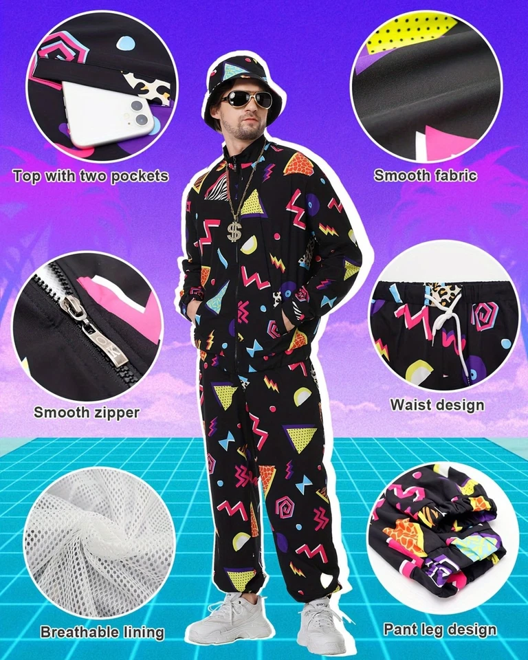 Traje de Pista Años 80 Hombres Hip Hop Disfraz Retro Años 90 Trajes para Hombres Halloween Cospla... Foto 2 de 4
