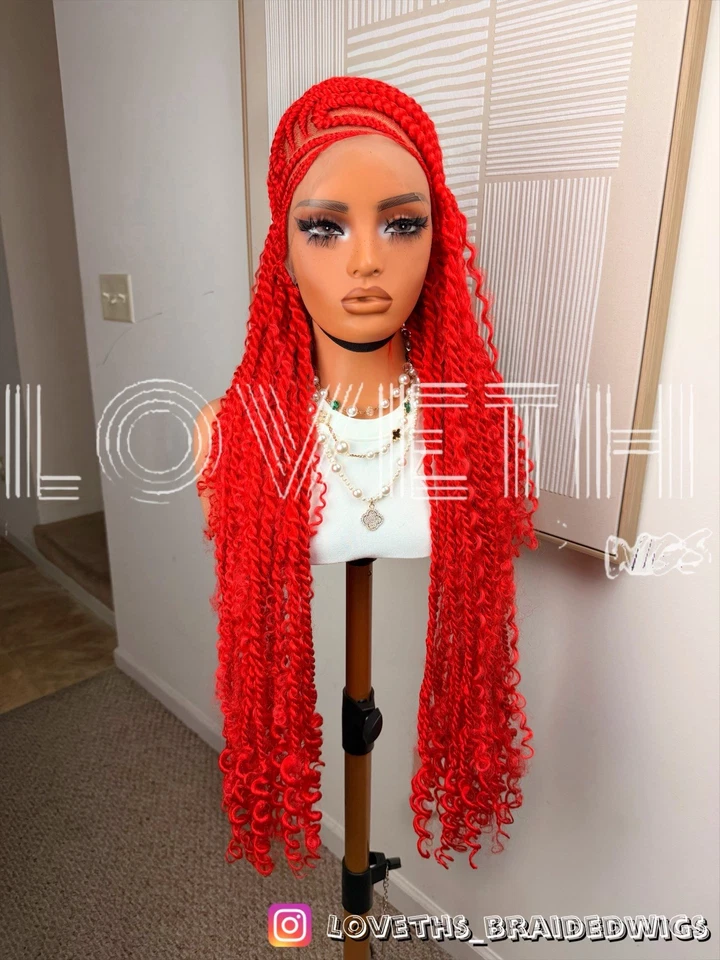 Se envía al día siguiente (ENVÍO 2 DÍAS) Peluca trenzada de encaje completo Cornrow, trenza negra sin nudos Foto 3 de 4