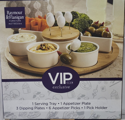 Appetizer Serving Platter/Tray Set w/Ceramic Bowls/Picks, Raymour & Flanigan NIB