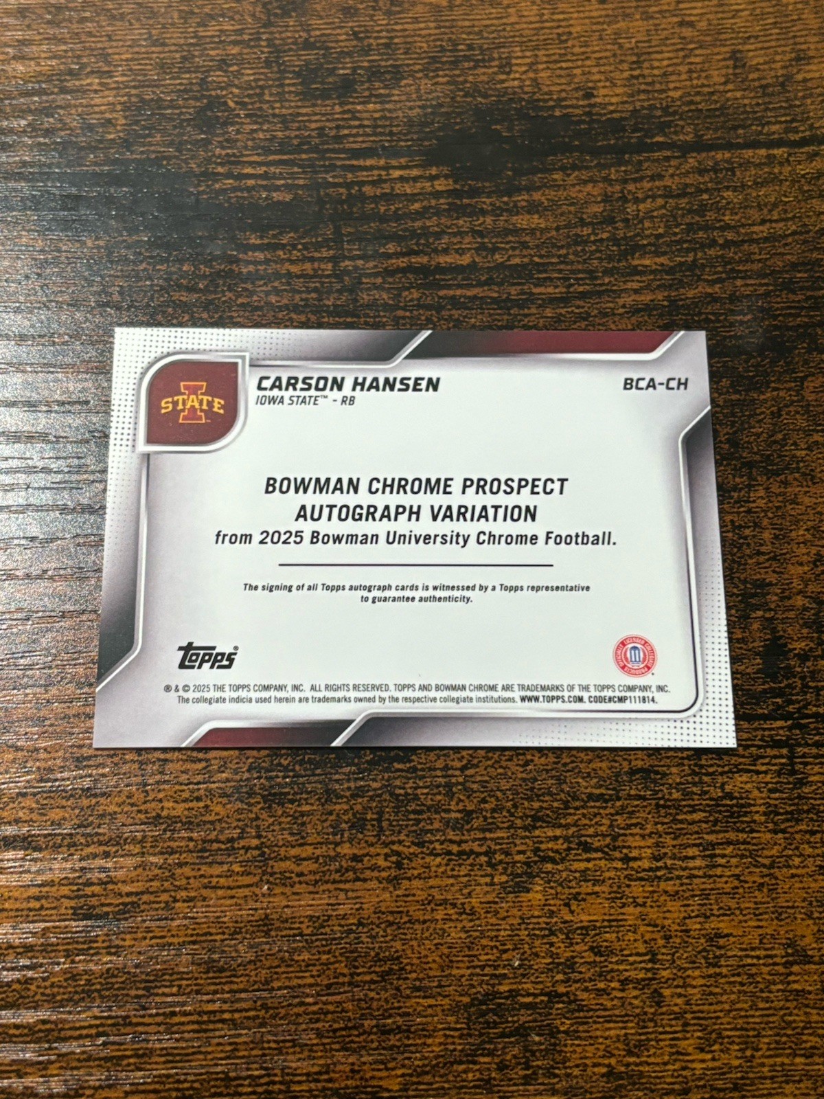 2025 Bowman Chrome U Carson Hansen 1st Prospect Auto Variation #BCA-CH