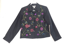 S.L.B. 100 Silk Vintage Blazer Size 6 Floral Embroidered Sequins Y2K Shimmer