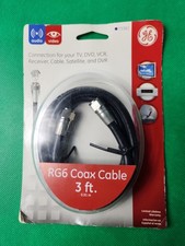 3 ft. RG-6 Coaxial Cable Black - f pin connectors - GE - Brand New Free Shipping