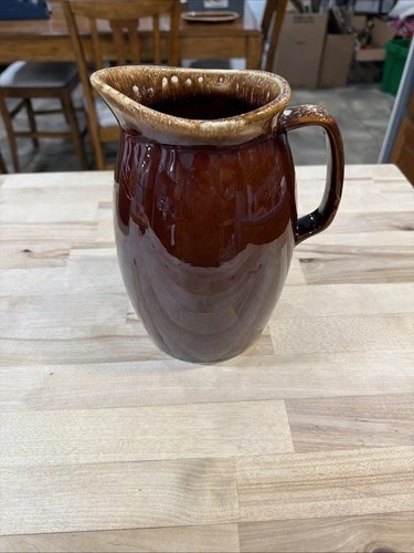 Hull Pottery Pitcher Brown Drip Glaze 9" Vintage USA
