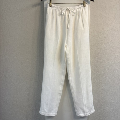 #ad #ad Kleen 100% Linen Straight Leg Pants White Sz Medium Drawstring Lagenlook Coastal $35.00