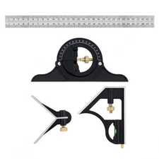 NEW 12" SS COMBINATION PROTRACTOR TRI-SQUARE RULER LEVEL MULTI-PURPOSE US