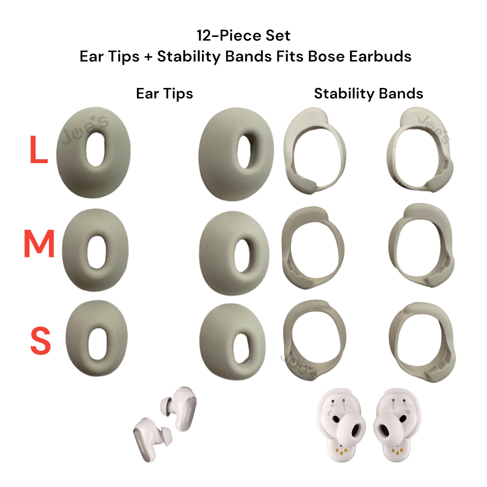 2024 Replacement Ear Tips + Stability Bands Set - White Smok