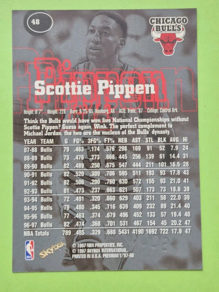 1997-98 Skybox Premium - Scottie Pippen #48 - Image 4 of 4