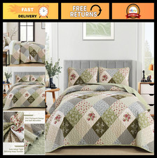 Boho Patchwork Quilt Set King Size - Reversible Microfiber Bedspread 2 Shams