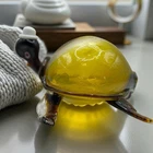 Vtg Murano Style Hand Blown Crackle  Glass Turtle W/Hat Figurine Amber Shell 9”