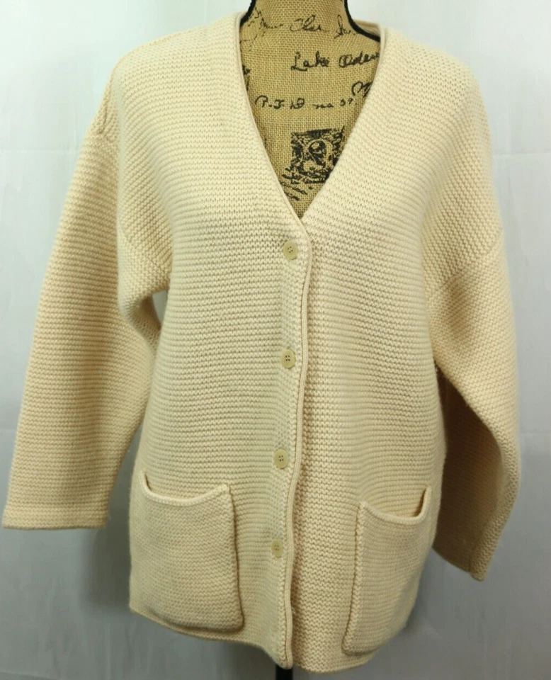 Ann Taylor Heavy 100% Wool Knit Cardigan Women's M Ivory Off White Wool Sweater - Image 2 of 4