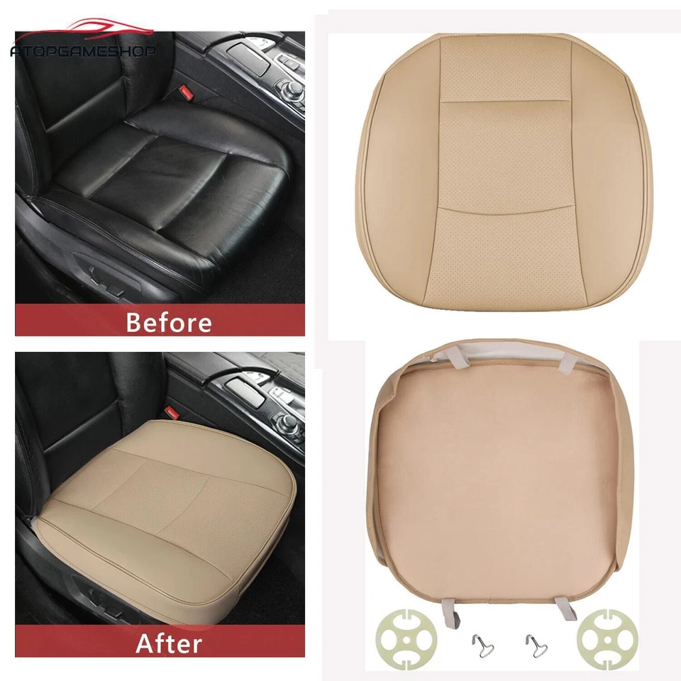 2X Car Front Seat Cover Full Surround Breathable Leather Pad Chair Cushion Beige - Image 2 of 4