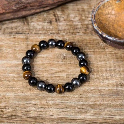 Protection Stress Relief Hematite/Obsidian/Tigers Eye Bead BRACELET | Unisex - Picture 3 of 6