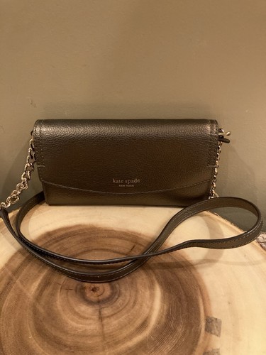 KATE SPADE Eva Wallet on Chain Convertible Cross-body Clutch Bag Ash Metallic - Picture 5 of 11