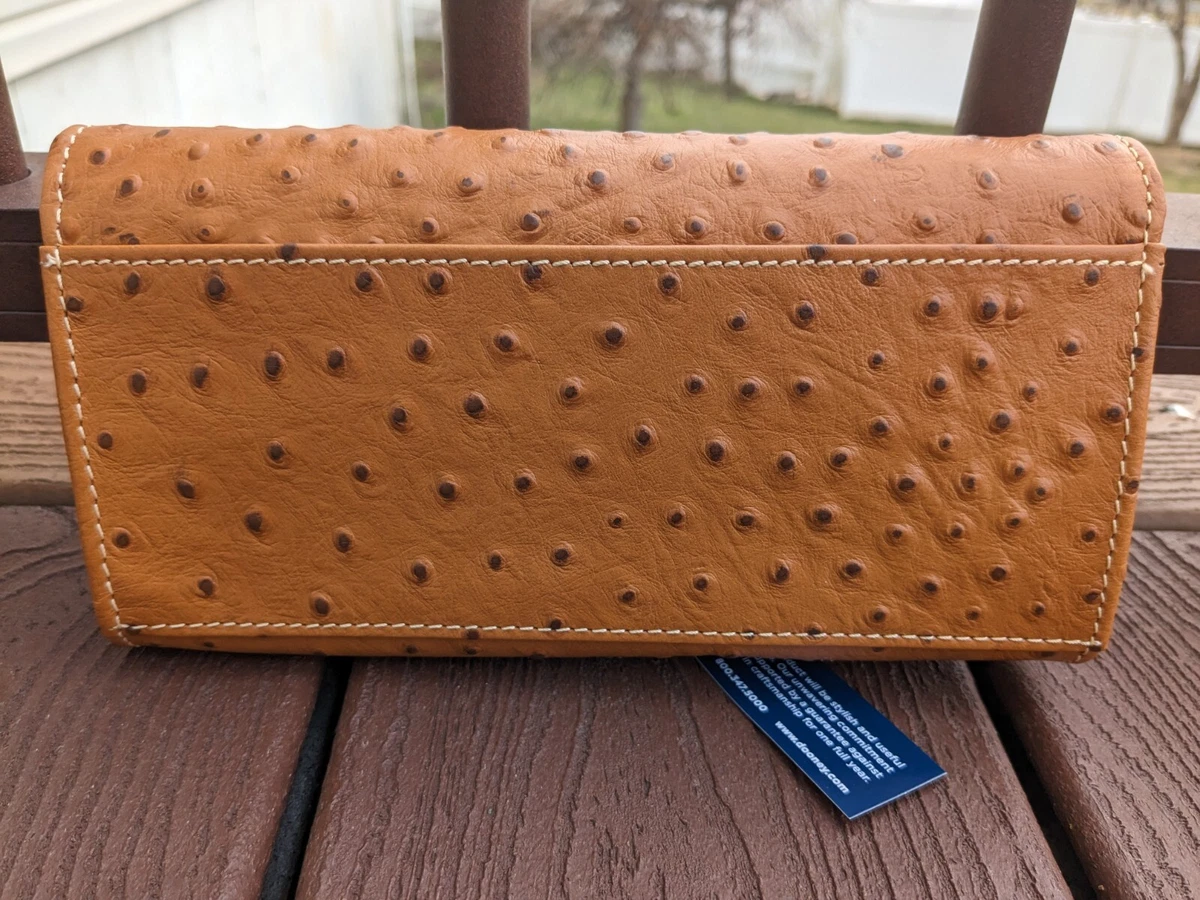 Dooney Bourke Tan Ostrich Embossed Leather Foldover Wallet