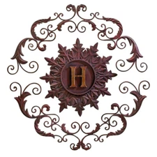 Lavish Iron Scroll Monogram Wall Grille Outdoor Initial Letter Plaque Art Metal