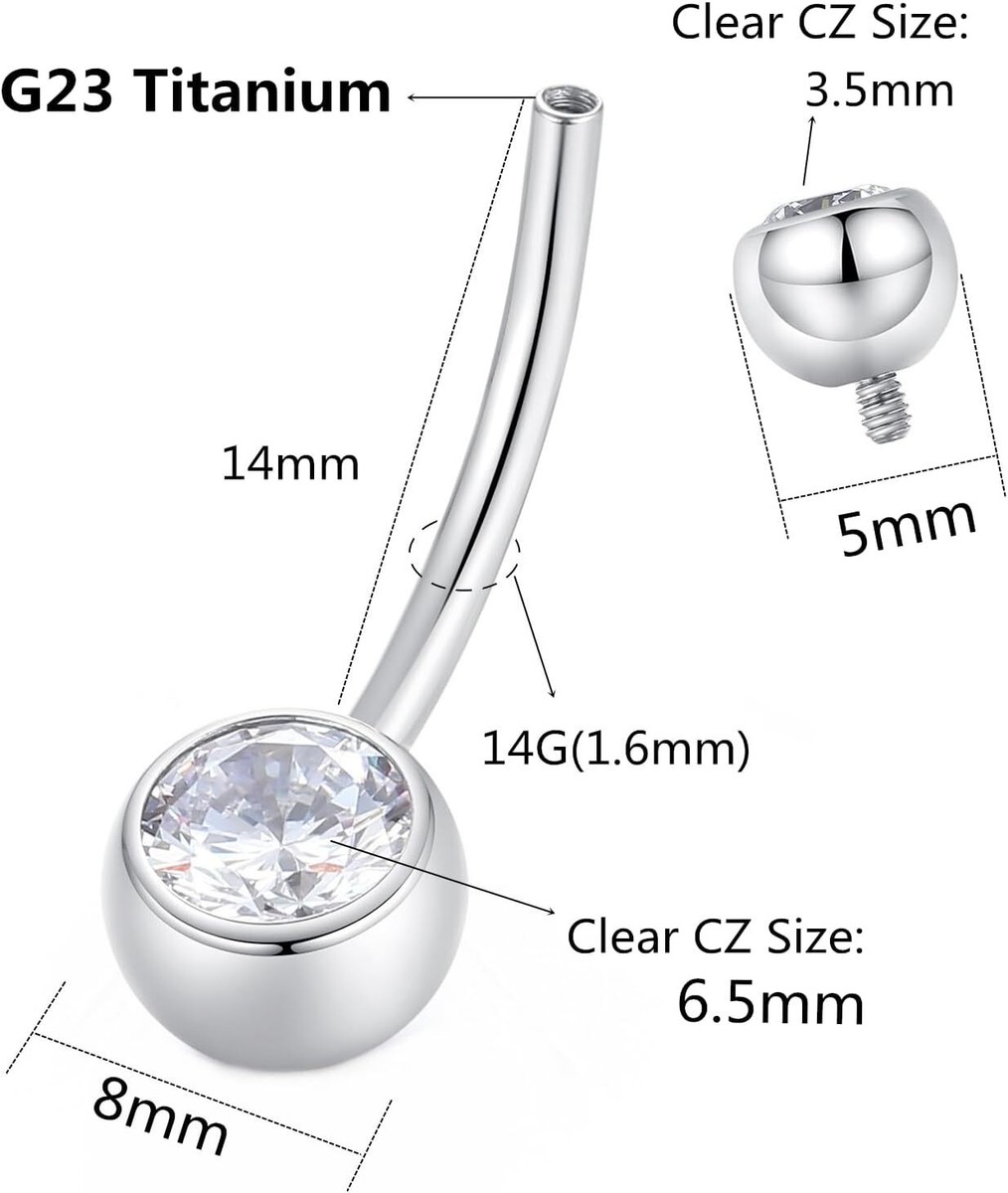 G23 Titanium Belly Button Ring CZ Round Cubic Zirconia G23 Titanium Belly Button Ring CZ Round Cubic Zirconia