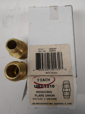 JB Industries UR2 1210 Reducting Flare Union 3/4x5/8 Lot of 2