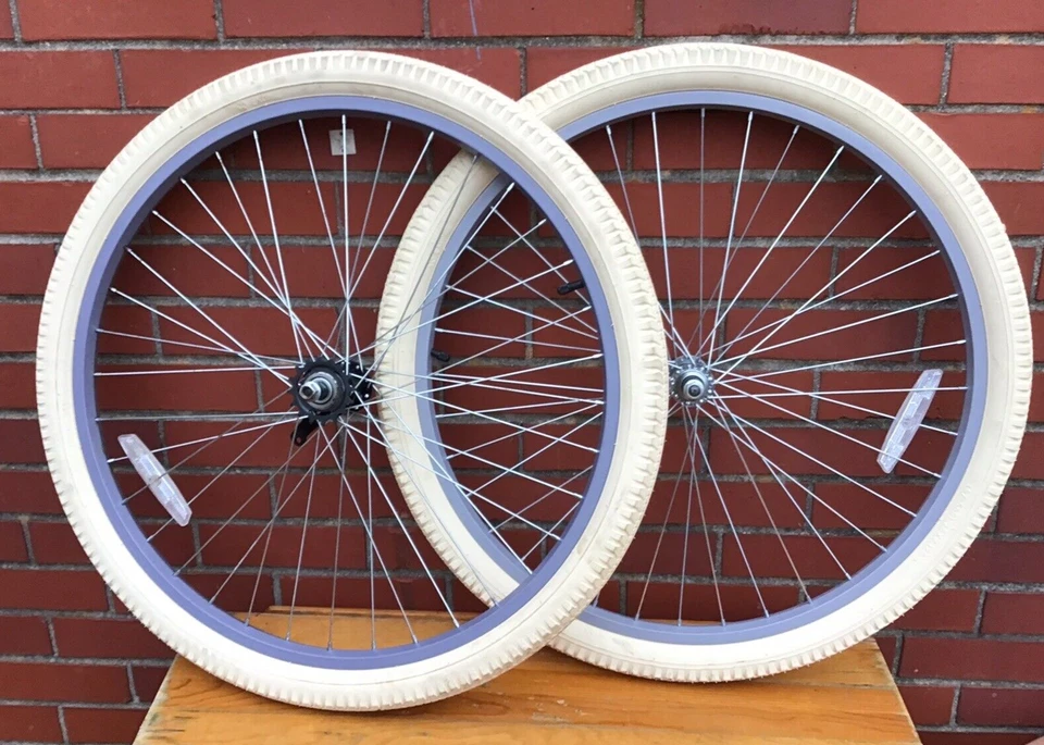 26 Zoll Fahrrad silber Laufradsatz mit 2,125" weißen Reifen Beach Cruiser Bike #A6