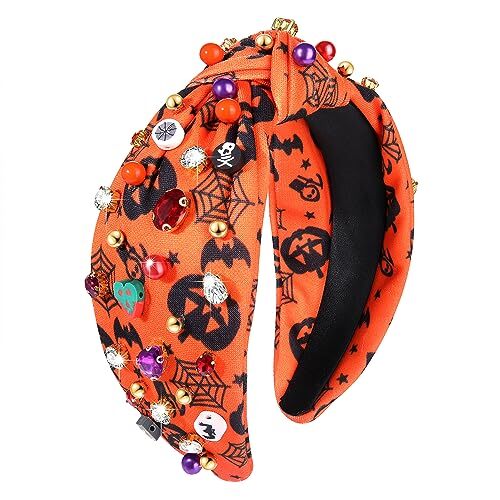 MOLOCH Halloween Headband Spooky Pumpkin Candy Corn Knotted Headband Orange