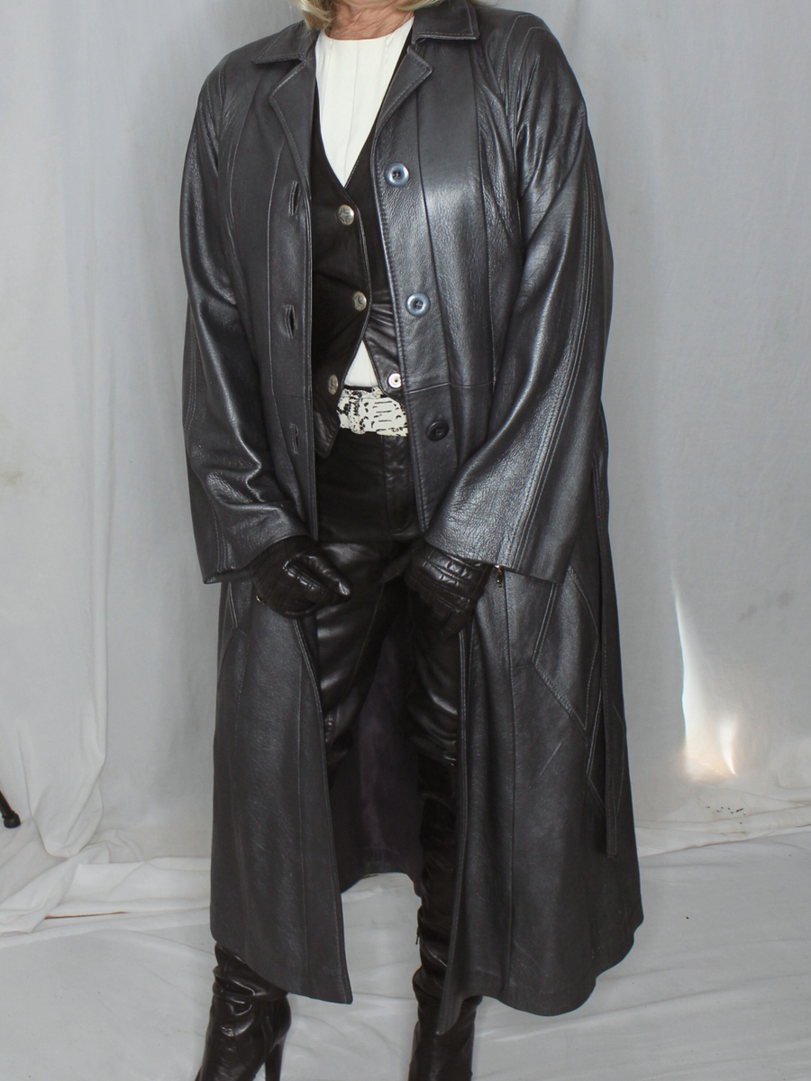ジャケット・アウター SULLEN 80s Vintage Super Long Coat. Womens Leather Trench Coat Silver S-M? Long Lambskin Vintage