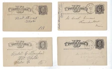 1880-4, UX5, Three UX7 Postal Cards, Reddick IL, Saco ME, Central Falls RI