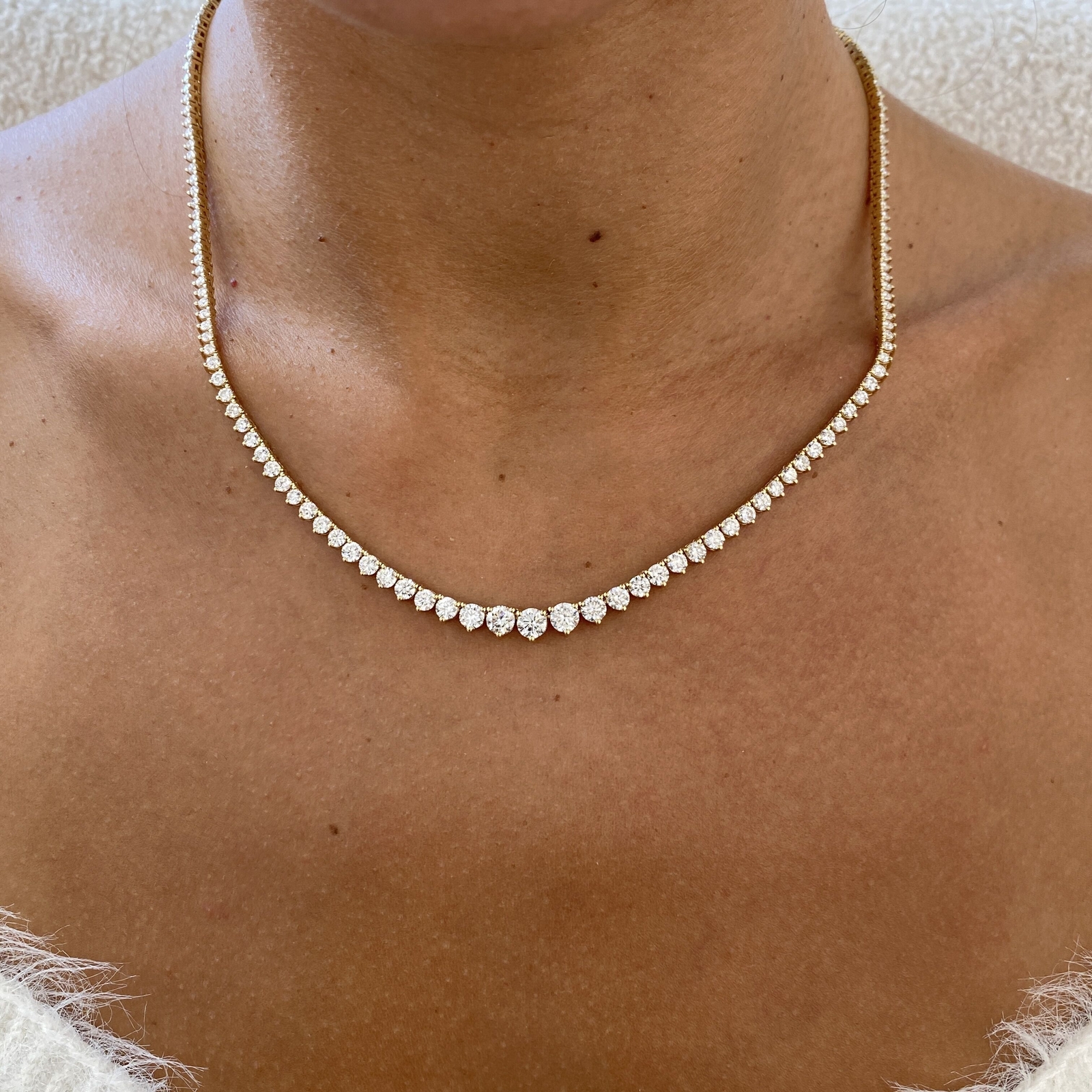 7.55ct F/VS Lab-Created Diamond Graduated Choker in 14K Yellow Gold