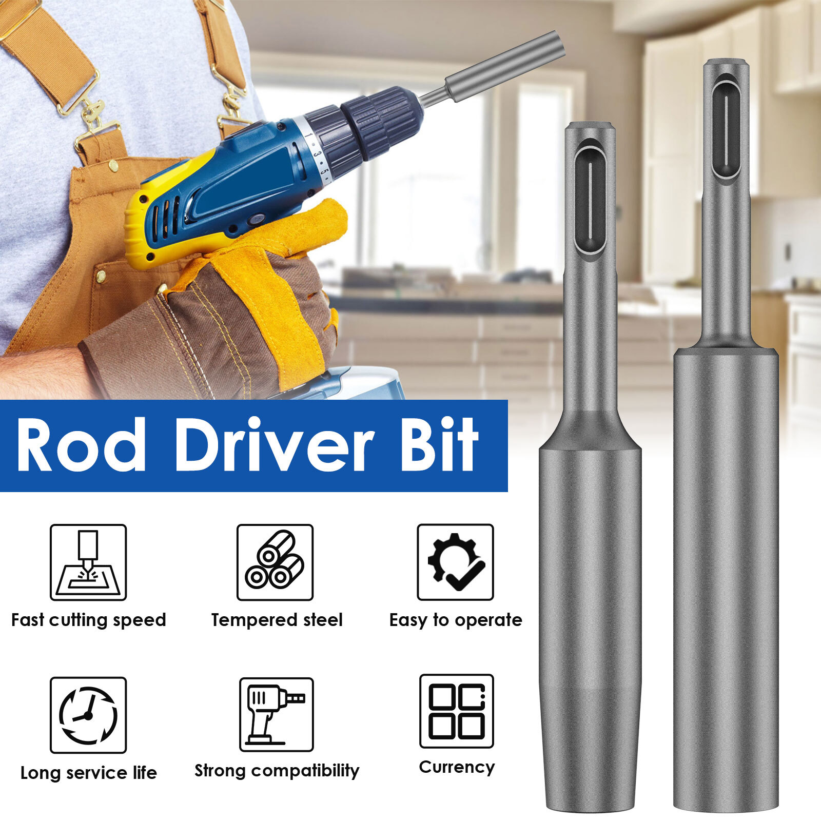 2Pcs Ground Rod Driver 15/25mm SDSPlus Ground Rod Driver Tool Kit