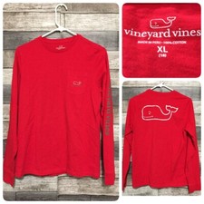Vineyard Vines Whale Pocket Tee Youth XL Red Green Long Sleeve Shirt Crewneck