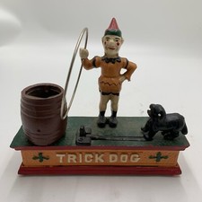 Vintage Trick Dog Circus Clown Cast Iron Mechanical Bank 
