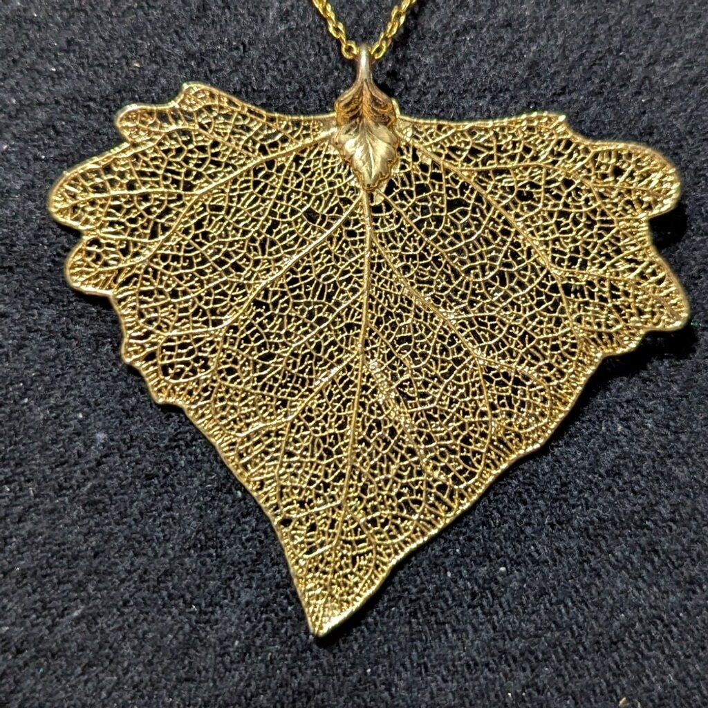 Vintage Gold Dipped Cottonwood Leaf Pendant State… - image 1