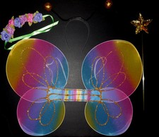 NEW/PKG Dressup Dance Butterfly Glittered Wings Antenna/Floral Hdpc Wand Girls