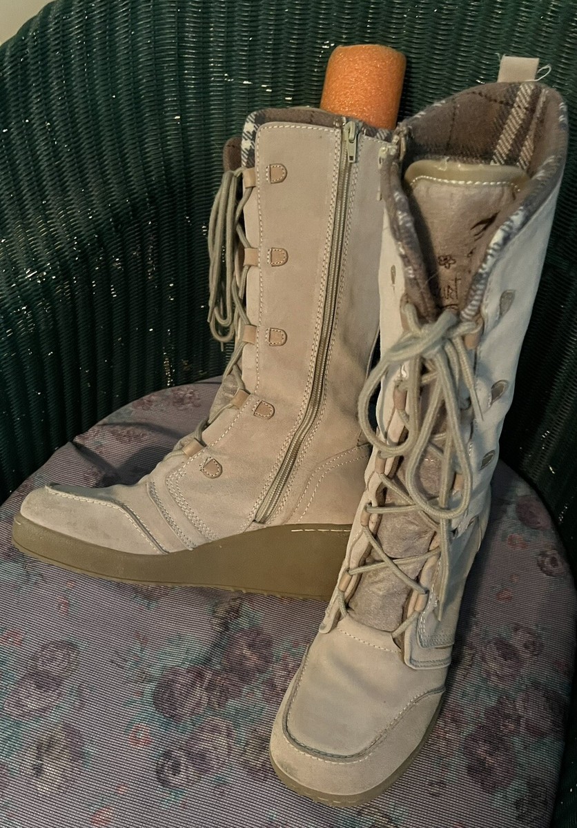 Suede Boots Roxy Wedge Boots Vtg Y2K Roxy Timber Tan Plaid Suede