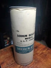 Vintage Merck & Co Sodium Benzoate Sealed Full 1lb Collectible Apothecary 