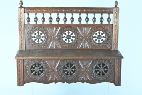 Fine Breton / Brittany Wooden Miniature Chest Bench Hand Carved Furniture Doll