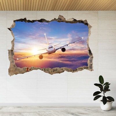 Flugzeug Wolken fliegender Himmel Luft 3D Smashed View Wandaufkleber Poster Aufkleber A168