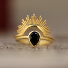 Black Onyx Sunshine Ring Engagement Rings 925 Sterling Silver Ring Women Ring