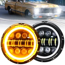 7 Inch Round Sealed Beam Clear Lens Headlights DRL H4 Bulbs H6024 H6014 Pair