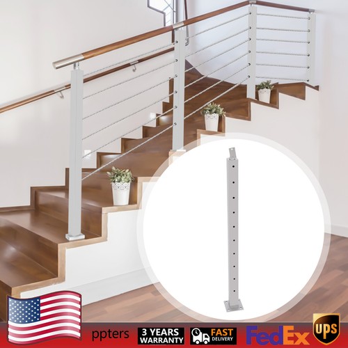 Cable Railing Post Deck Railing 35.4" Silver Post W/ Holes Stainless Steel