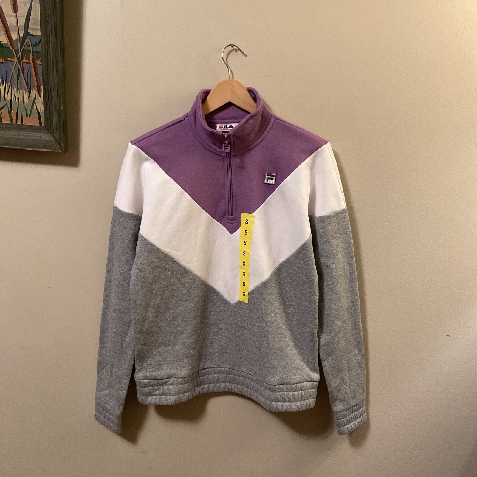 Felpa Fila grigia bianca lavanda 1 4 zip DONNA TAGLIA SMALL nuova senza etichette