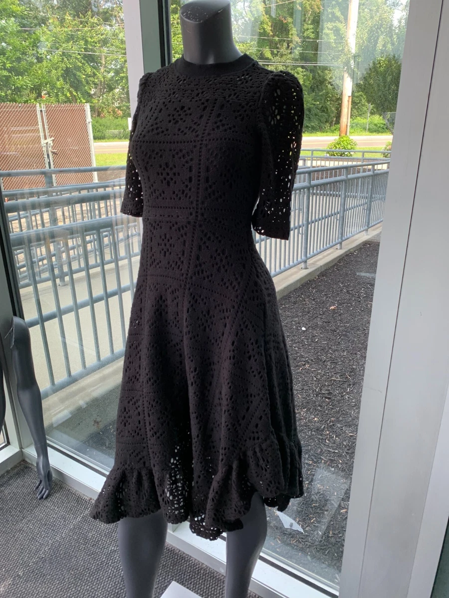 SEE BY CHLOE Crochet Knit Half Sleeve Ruffled Midi Dress - Black - Size XS