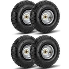 4 Pack 10″ Heavy-Duty Pneumatic Tire Wheels 4.10/3.50-4″ for Wheelbarrow Trolley