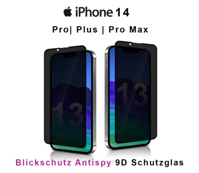 2x 9D Anti Spy Privacy Panzerfolie Schutzglas iPhone 14|Plus|Pro|Max Blickschutz