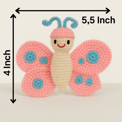 Handgefertigtes rosa Schmetterling Häkelspielzeug - weicher Plüsch für Babys Kinder & Kleinkinder - Bild 7 von 8