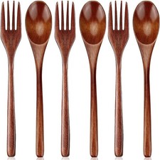 Wooden Spoon and Fork for Eating Utensil Set Lunch Wood Cutlery Japanese Silv...