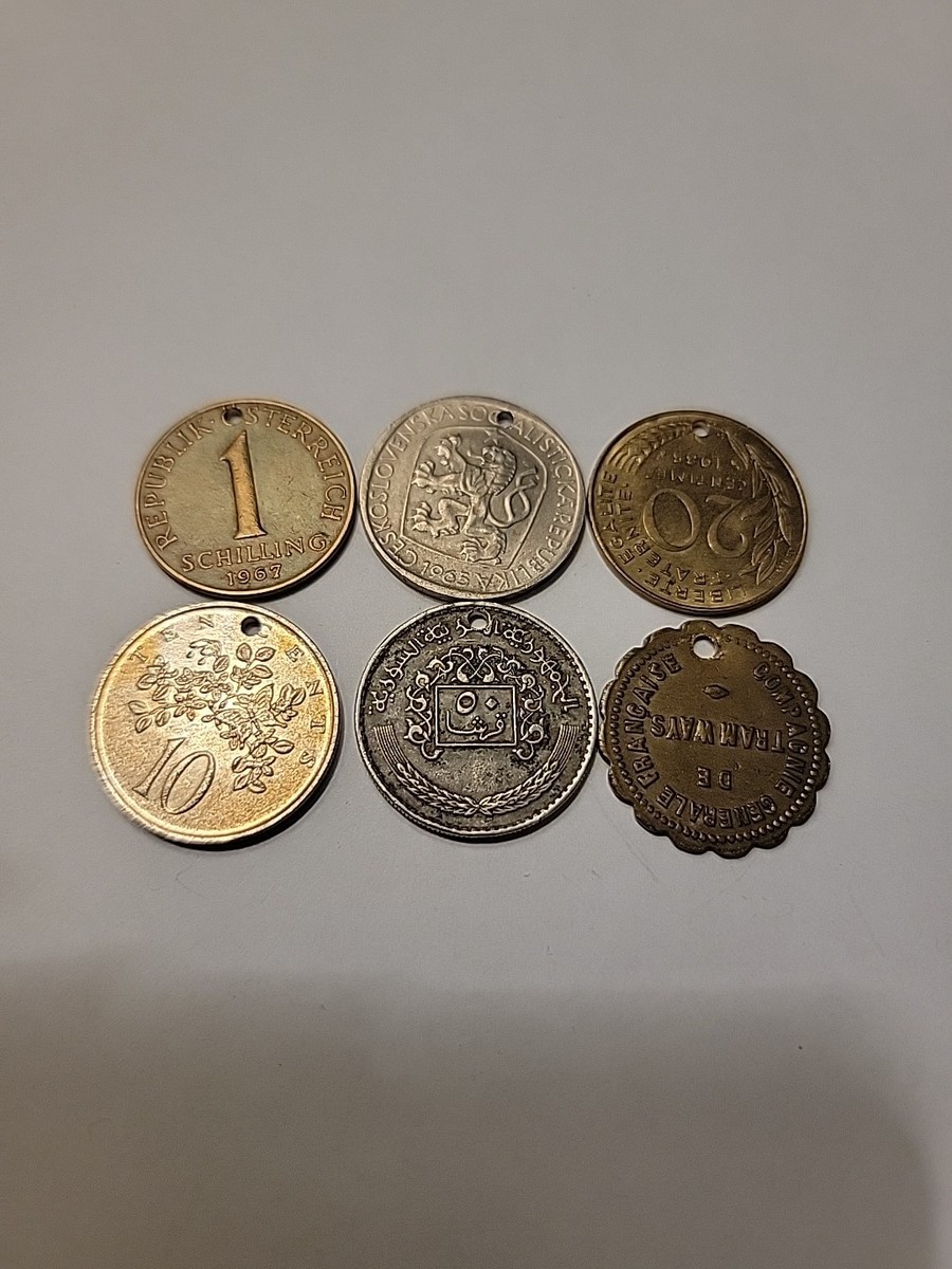 6 Vintage Coins/Tokens with hole drilled for Necklace View 2
