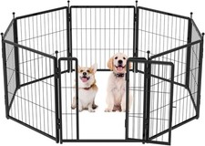 Dog Playpen 24 inch 8 Panels for Indoor Heavy-Duty Metal Pet Fence with Ground S