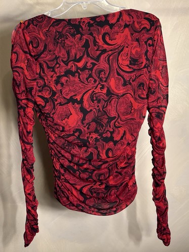 GUESS Women's Floral LS Luna Shirred Tight fitting Ruched V-Neck Blouse|Size:S - Picture 8 of 15