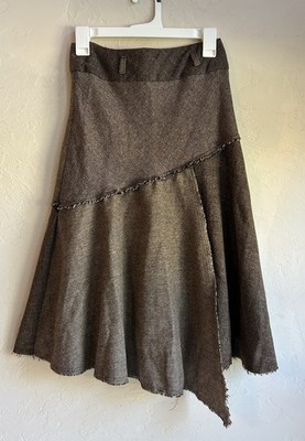 New Look Tweed Asymmetrical Midi Skirt US 4 Equestrian Academia Preppy Old Money